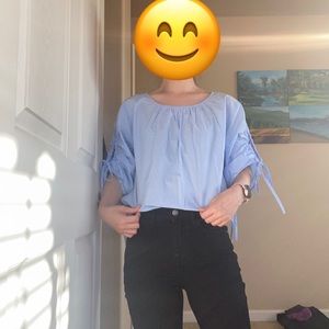 Ann Taylor bubble sleeve blue striped blouse oversized large